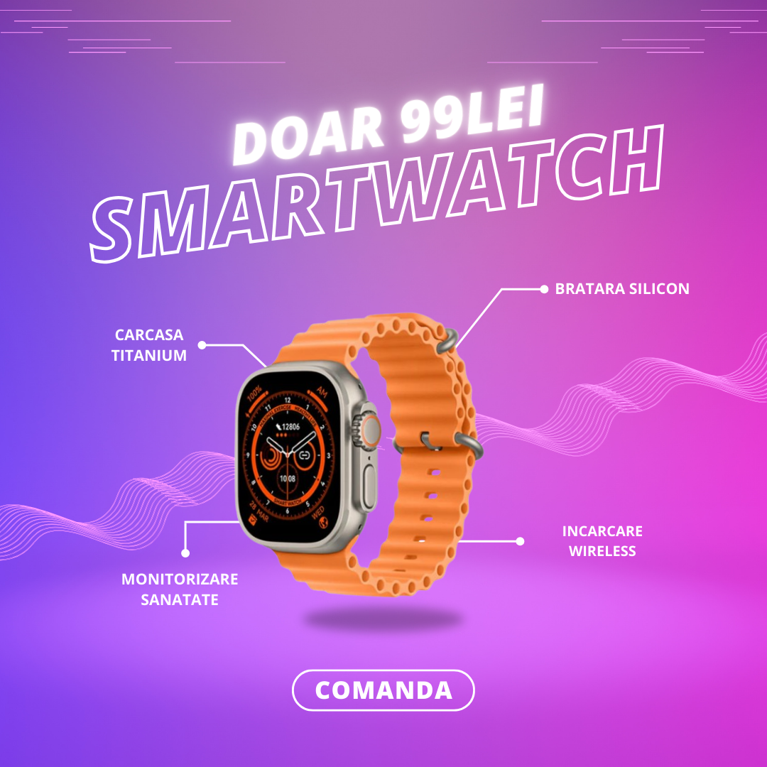 Ceas Smartwatch S9 Ultra, Deluxe Edition, Incarcare Wireless, Notificare Apel, Ritm Cardiac, Monitorizare Somn + 1 Bratara Silicon CADOU