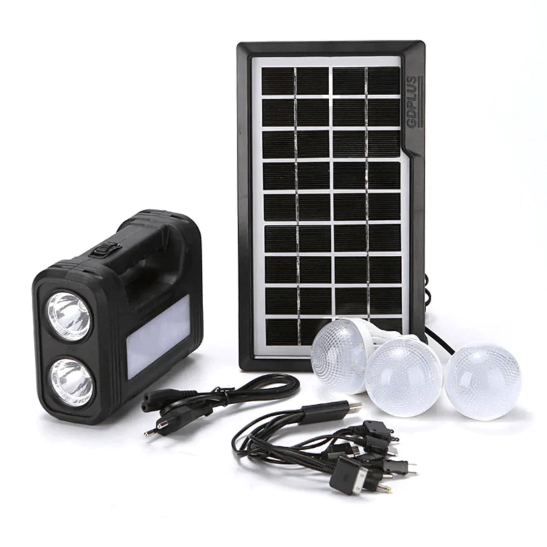 KIT Panou Solar Cu 3 Becuri, Incarcator USB Si Lanterna LP-0061