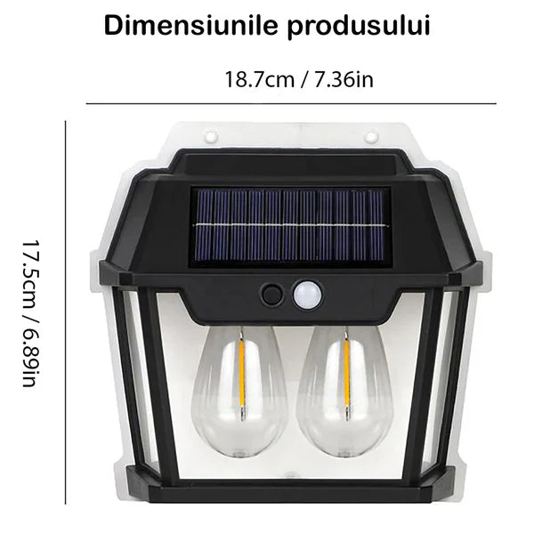 Lampa Solara De Perete Cu 2 Becuri LED, Cu Senzor de Miscare si Lumina, 3 Moduri de Iluminare, Rezistenta la Apa