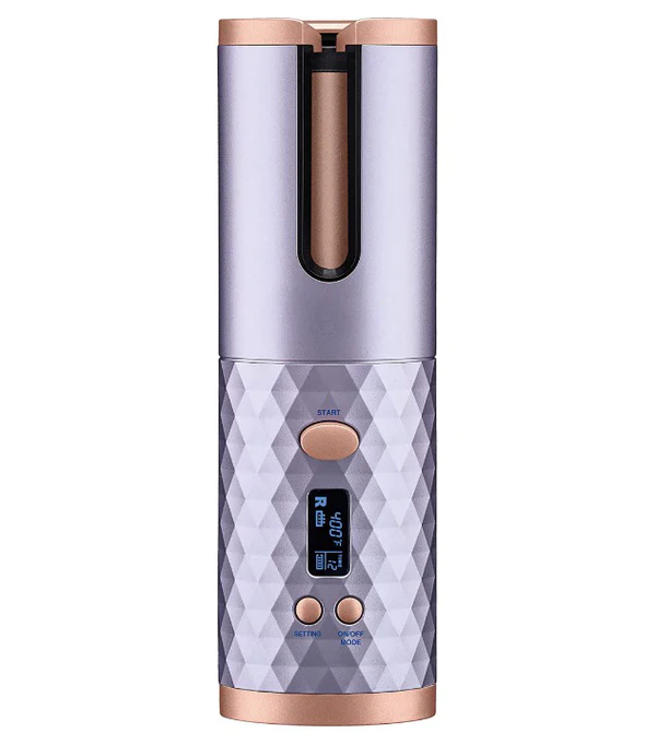 Ondulator Automat Fara Fir, Ceramic, Cu Afisaj LCD, Functie Power Bank, Temperatura Reglabila, Mov