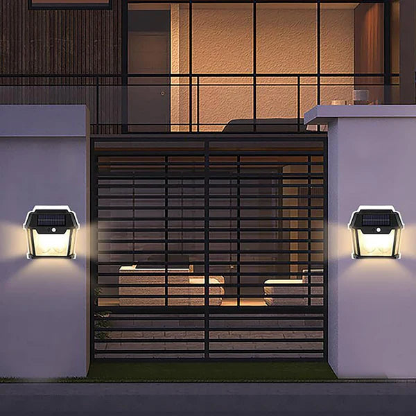 Lampa Solara De Perete Cu 2 Becuri LED, Cu Senzor de Miscare si Lumina, 3 Moduri de Iluminare, Rezistenta la Apa