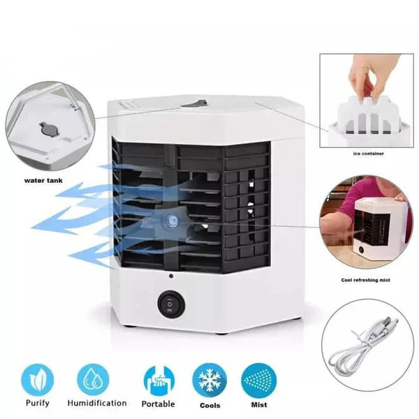 Mini Aer-Conditionat Portabil, 2 Moduri De Functionare, Putere 10W, Incarcare USB