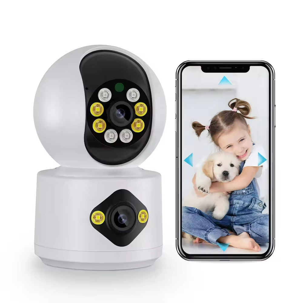 Camera De Supraveghere, Full HD, Conexiune WIFI, 2 Lentile, Senzor de Miscare, Cu Difuzor si Microfon, Rotire 360°