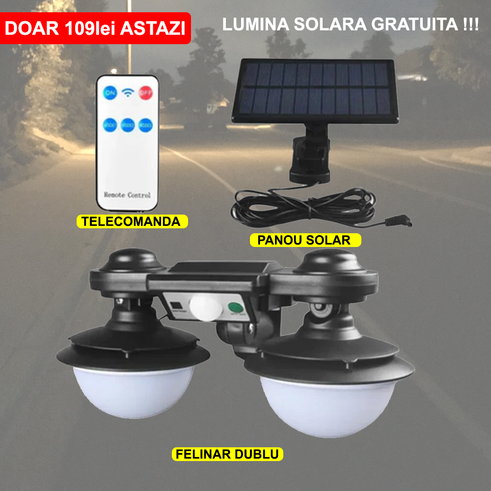Lampa Solara Cu Panou Separat, Cu Senzor de Miscare si Telecomanda, Rezistenta La Intemperii