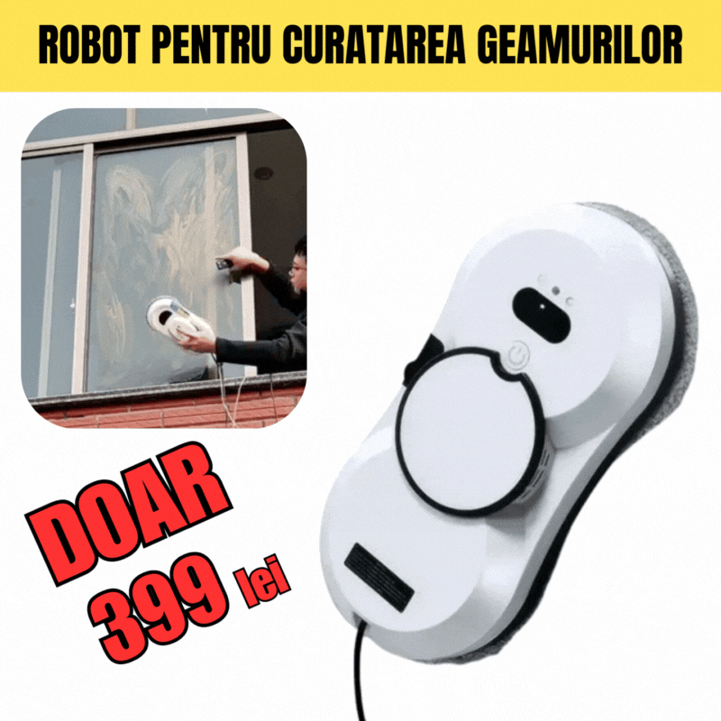 Robot De Curatare Geamuri Cu Pulverizare Automata Si Putere De Aspiratie Extra