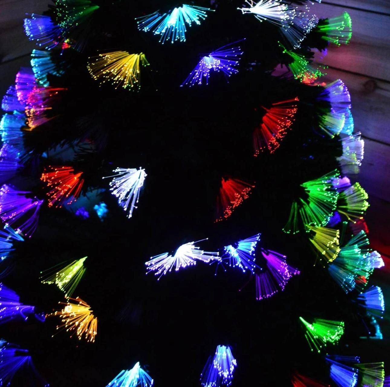 Brad Artificial De Craciun, Cu Fibra Optica si LED-uri Integrate, Multicolor, Aspect Nins + Steluta LED Inclusa