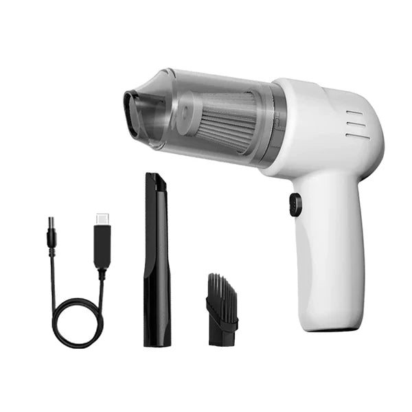 1+1 GRATIS: Mini Aspirator Portabil Pentru Masina, Reincarcare la USB  + 3 Capete De Aspirare Diferite