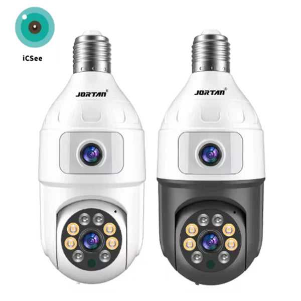 Camera Inteligenta De Supraveghere, cu 2 Lentile, Tip Bec, Conexiune Wifi, Aplicatie Telefon si Microfon Incorporat + Card 32GB Cadou