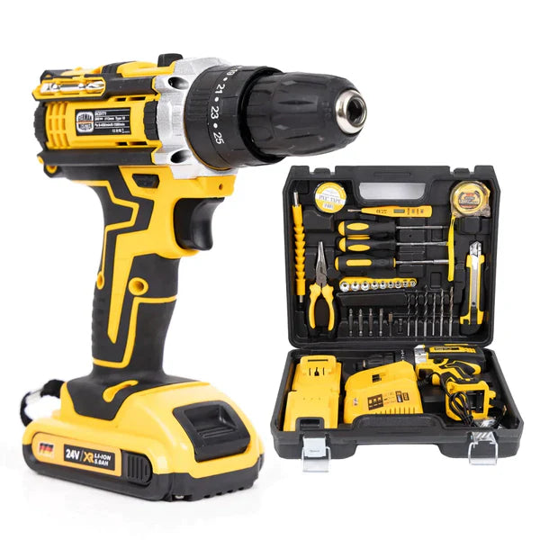 Trusa Bormasina Cu 2 Acumulatori De 20V, Incarcator Pentru Acumulatori, 23 De Accesorii, Geanta De Transport Din Plastic