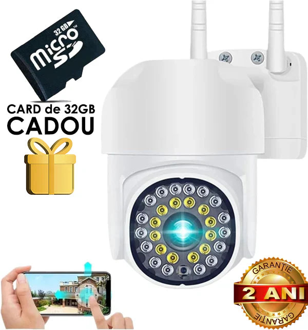 Camera De Supraveghere Jortan JT8161QJ, Cu Senzor de Miscare, Conexiune Wifi, Vizualizare Live Pe Telefon + Card 64 GB CADOU