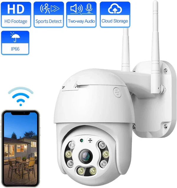 Set Promo: 2 Camere De Supraveghere Wifi Smart, Full HD, Senzor de Miscare, IP66, Aplicatie Telefon + 2 Carduri 64 GB