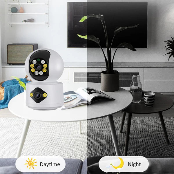 Camera De Supraveghere, Full HD, Conexiune WIFI, 2 Lentile, Senzor de Miscare, Cu Difuzor si Microfon, Rotire 360°