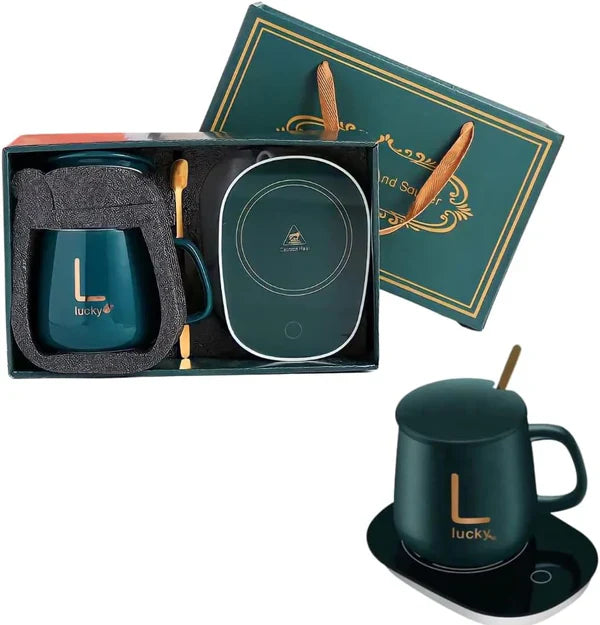 Cana Inteligenta de Cafea din Ceramica, cu Capac si Lingurita, 55 Grade, Controlul Temperaturii