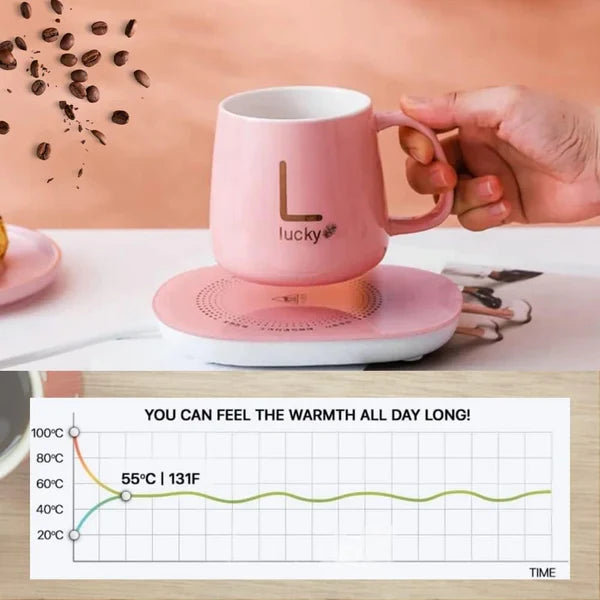 Cana Inteligenta de Cafea din Ceramica, cu Capac si Lingurita, 55 Grade, Controlul Temperaturii