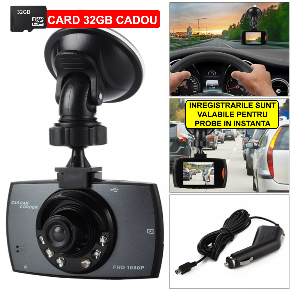 Camera de Bord DVR HD Night Vision, Ecran 2.7 inch, Senzor de miscare + Card 64 GB CADOU