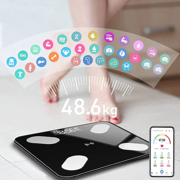 Cantar Inteligent, Conexiune Bluetooth, Ecran Afisaj LCD, Masoara Indicii Corporali, Din Sticla Securizata
