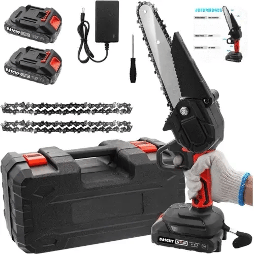 Drujba Electrica Cu Ungere, cu 2 x Acumulatori 48V, 1 x Lama Lunga de 21 cm, 1 x Lant, Incarcator si Geanta Transport +PILA CADOU