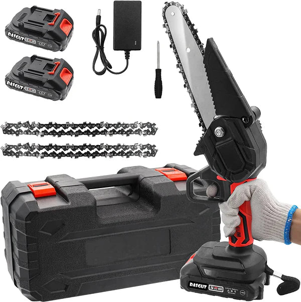 Drujba Electrica Cu Ungere, cu 2 x Acumulatori 48V, 1 x Lama Lunga de 21 cm, 1 x Lant, Incarcator si Geanta Transport +PILA CADOU
