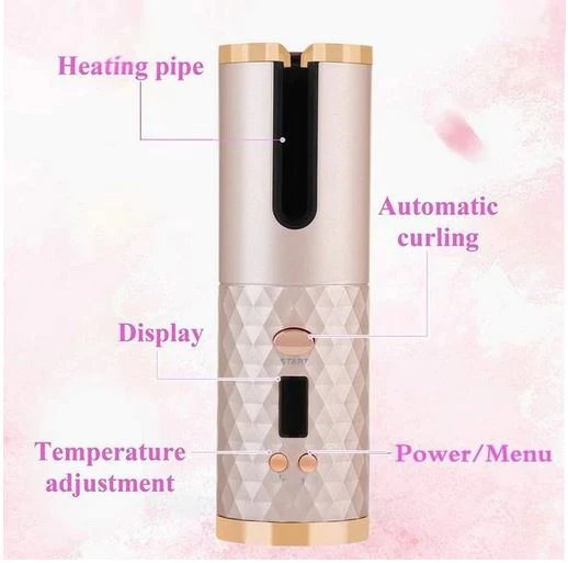 Ondulator Automat Fara Fir, Ceramic, Cu Afisaj LCD, Functie Power Bank, Temperatura Reglabila, Mov