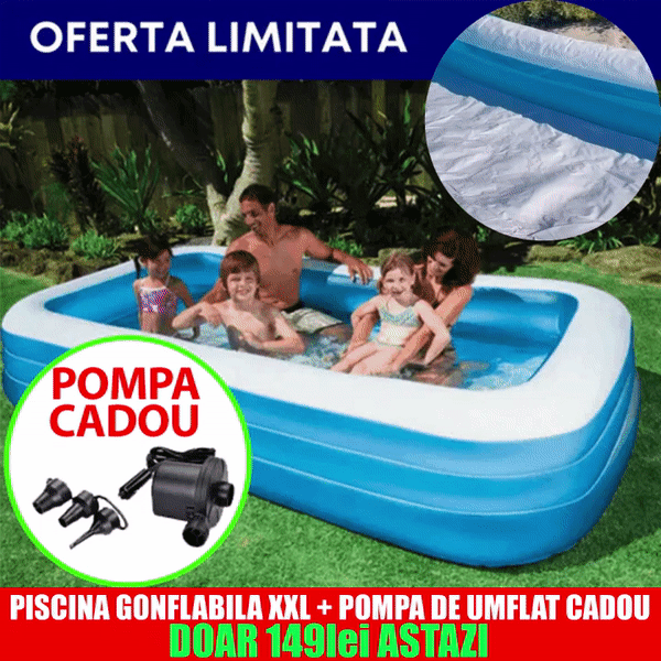 LICHIDARE STOC: Piscina Gonflabila De 200x145x45cm + CADOU Pompa pentru Umflat