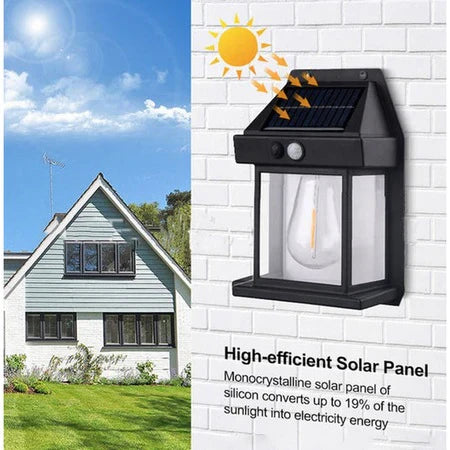 OFERTA 1 + 1 GRATIS: Lampa Solara Retro Cu Bec si 3 Moduri De Iluminare si Senzor De Miscare
