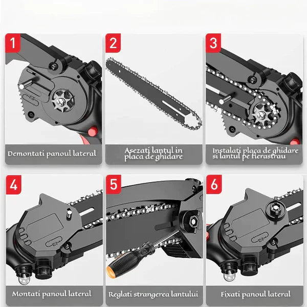 PACHET PROMO: Mini Fierastrau Electric Cu 2x Acumulatori + 1x Lant + 1x Lama, 6 Inch + Incarcator