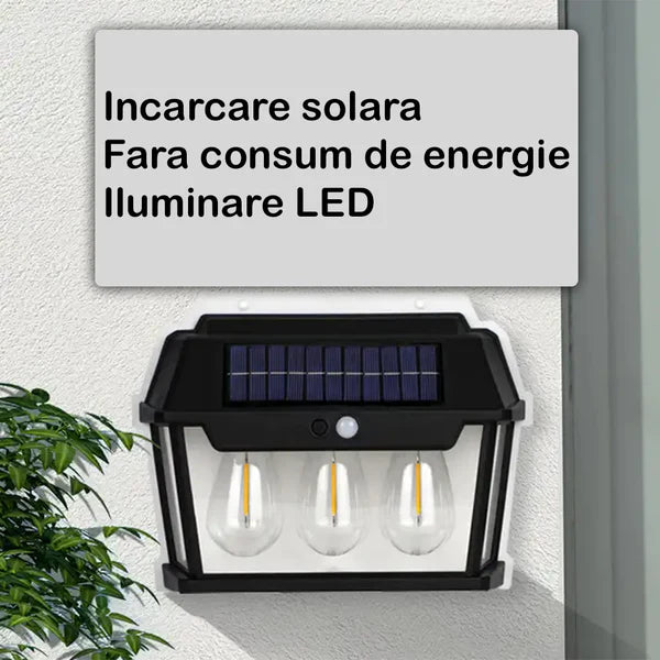 Lampa Solara De Perete Cu 3 Becuri LED, Cu Senzor de Miscare si Lumina, 3 Moduri de Iluminare, Rezistenta la Apa