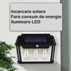 Lampa Solara De Perete Cu 3 Becuri LED, Cu Senzor de Miscare si Lumina, 3 Moduri de Iluminare, Rezistenta la Apa