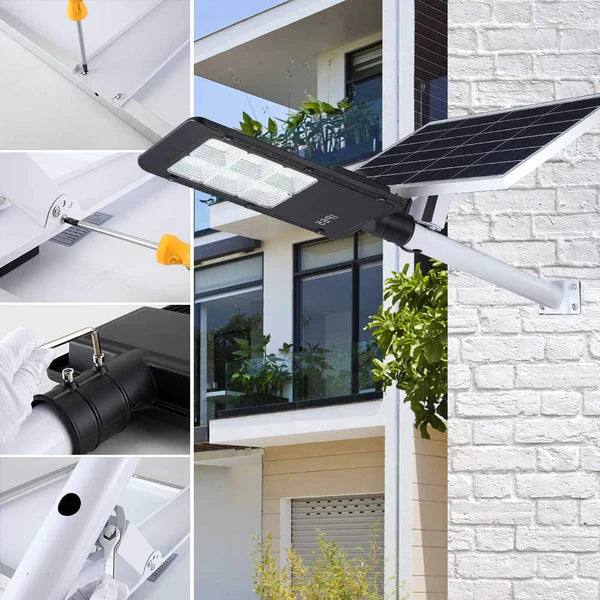 Lampa Solara Cu Stalp Metalic, Iluminare Puternica, 400W, Control Din Telecomanda, Rezistent La Intemperii
