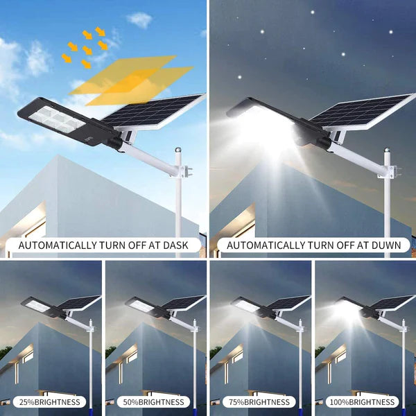 Lampa Solara Cu Stalp Metalic, Iluminare Puternica, 400W, Control Din Telecomanda, Rezistent La Intemperii