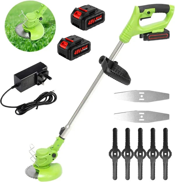 Motocoasa Portabila Cu 2 Acumulatori de 48V, Putere 800W, Cu Brat Extensibil, Pentru Gazon, 8 Lame Diferite