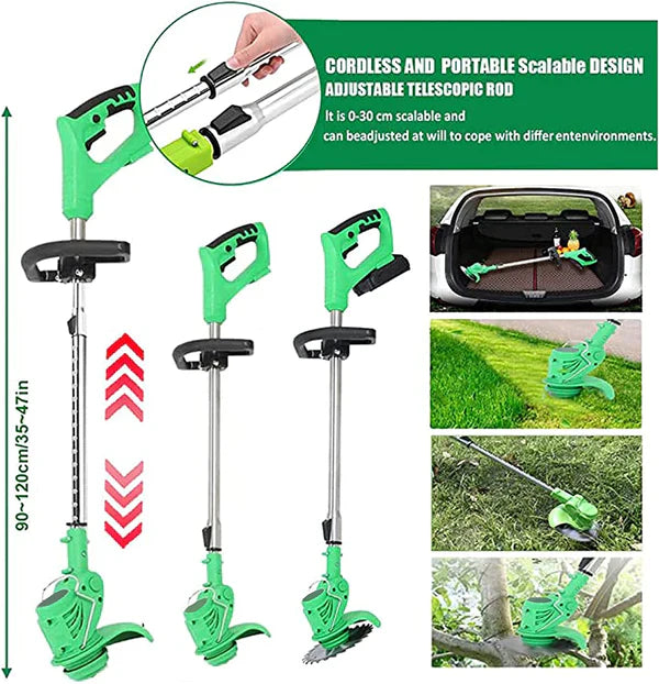 Motocoasa Portabila Cu 2 Acumulatori de 48V, Putere 800W, Cu Brat Extensibil, Pentru Gazon, 8 Lame Diferite