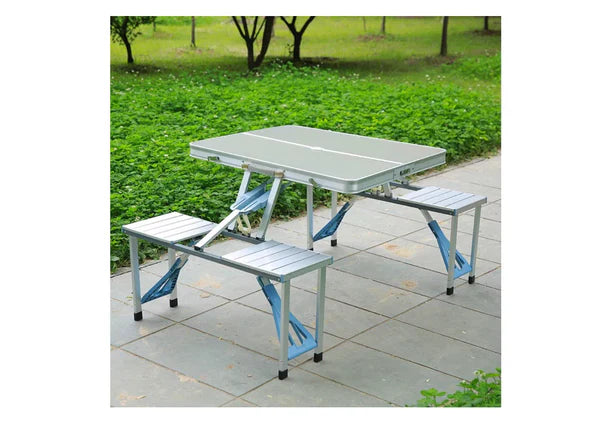 Masa Pliabila, Tip Geamantan, Cu 4 Scaune si Suport Umbrela, Din Aluminiu