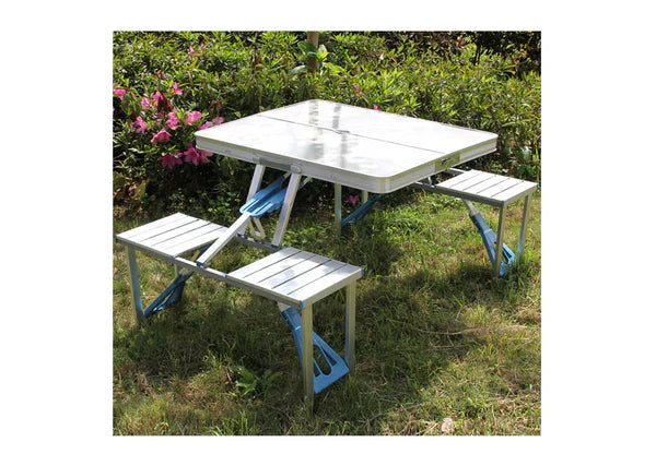 Masa Pliabila, Tip Geamantan, Cu 4 Scaune si Suport Umbrela, Din Aluminiu