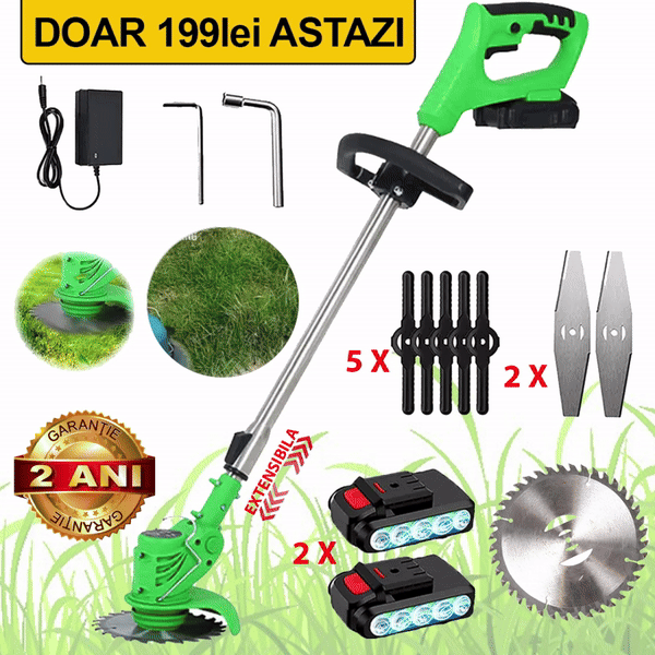 Motocoasa Portabila Cu 2 BATERII, Putere 800W, Cu Brat Extensibil, Pentru Gazon, 8 Accesorii