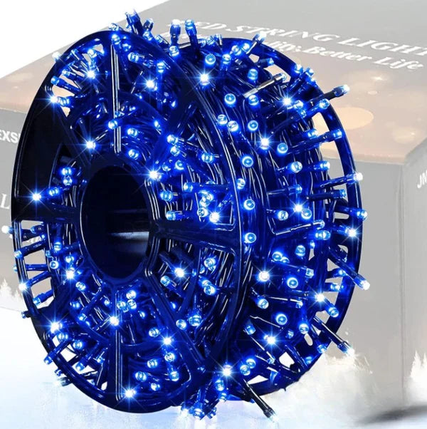 1+1 GRATIS:Instalatie De Craciun, Tip Rola, Cu 500 LED-uri Mari, Interior sau Exterior, Rezistenta La Vreme Rea, 50 m, Albastru
