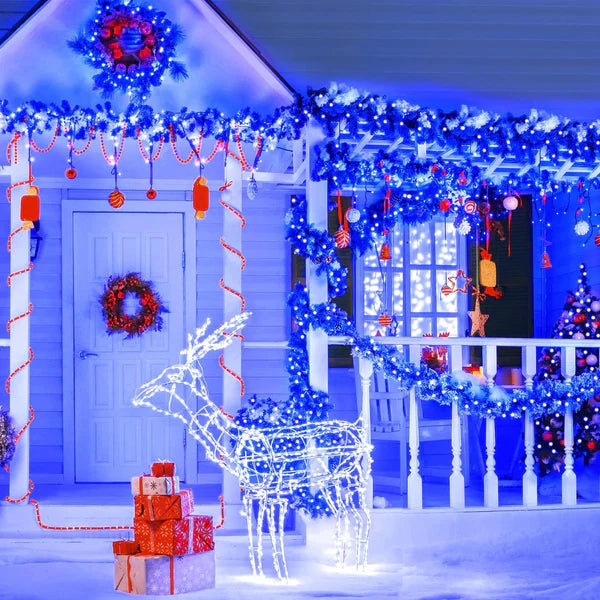 1+1 GRATIS:Instalatie De Craciun, Tip Rola, Cu 500 LED-uri Mari, Interior sau Exterior, Rezistenta La Vreme Rea, 50 m, Albastru