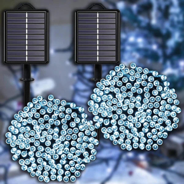 1+1 GRATIS Instalatie De Craciun, Cu Incarcare Solara, 700 LED-uri Mari, Alb Rece, 70 m Lungime