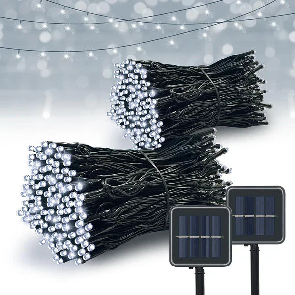 1+1 GRATIS Instalatie De Craciun, Cu Incarcare Solara, 1200 LED-uri Mari, Alb Rece, 120 m Lungime