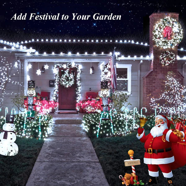 1+1 GRATIS Instalatie De Craciun, Cu Incarcare Solara, 1200 LED-uri Mari, Alb Rece, 120 m Lungime