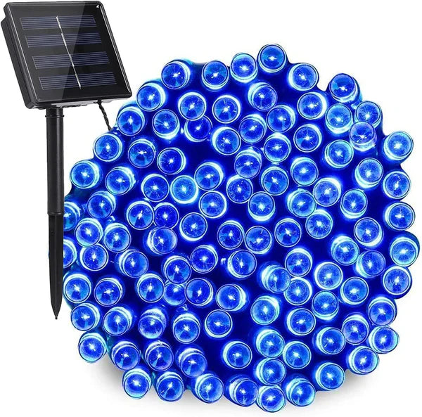 1+1 GRATIS: Instalatie De Craciun, Cu Incarcare Solara, LED-uri Mari, Rezistente La Intemperii, 20m, Albastru