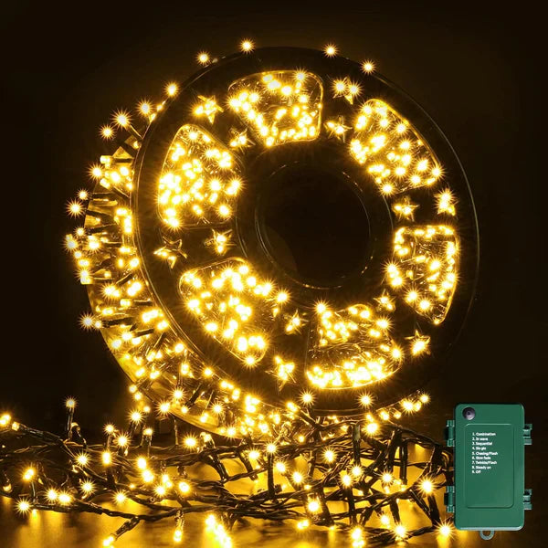 1+1 GRATIS:Instalatie De Craciun, Tip Rola, Cu 1000 LED-uri Mari, Interior sau Exterior, Rezistenta La Vreme Rea, 100 m, Alb Cald