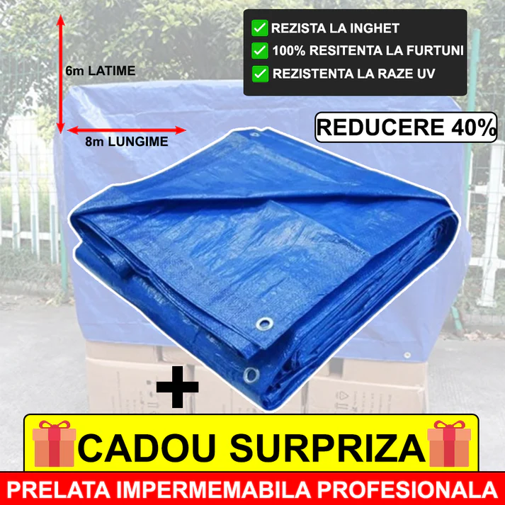 Prelata Super Rezistenta Pentru Ploaie si Acoperit Suprafete, 6x8 m + CADOU Surpriza