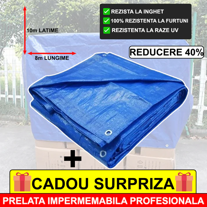 Prelata Super Rezistenta Pentru Ploaie si Acoperit Suprafete, 10x8 m+ CADOU Surpriza