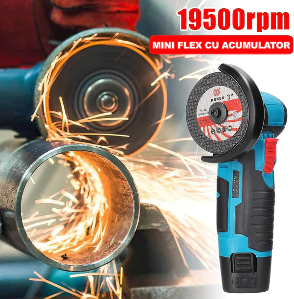 PROMO: Mini Polizor Unghiular Electric cu 2 BATERII,Flex Portabil, 12V, Disc 76MM + 6 DISCURI CADOU