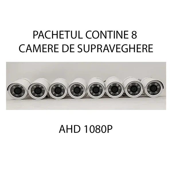 Sistem Supraveghere 8 Camere HD, Senzor Miscare, Conexiune PC/Telefon, Interior/Exterior + Hard Disk 500 GB CADOU