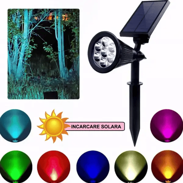 Spot LED cu Incarcare Solara, 7 LED-uri Puternice, Lumina Colorata, 7 ...