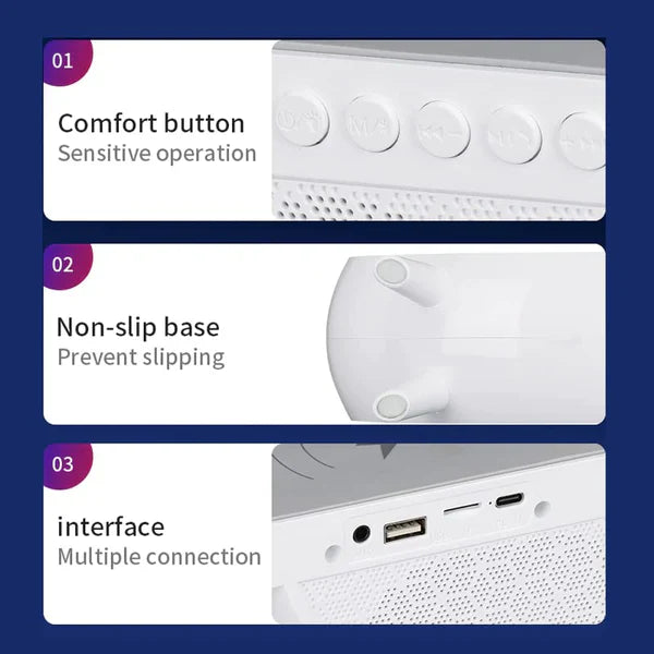 Statie 3 in 1 cu Lumina Ambientala RGB, Boxa Bluetooth si Incarcare Wireless Pentru Telefon, Alb