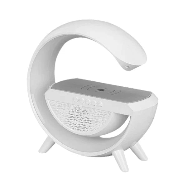 Statie 3 in 1 cu Lumina Ambientala RGB, Boxa Bluetooth si Incarcare Wireless Pentru Telefon, Alb