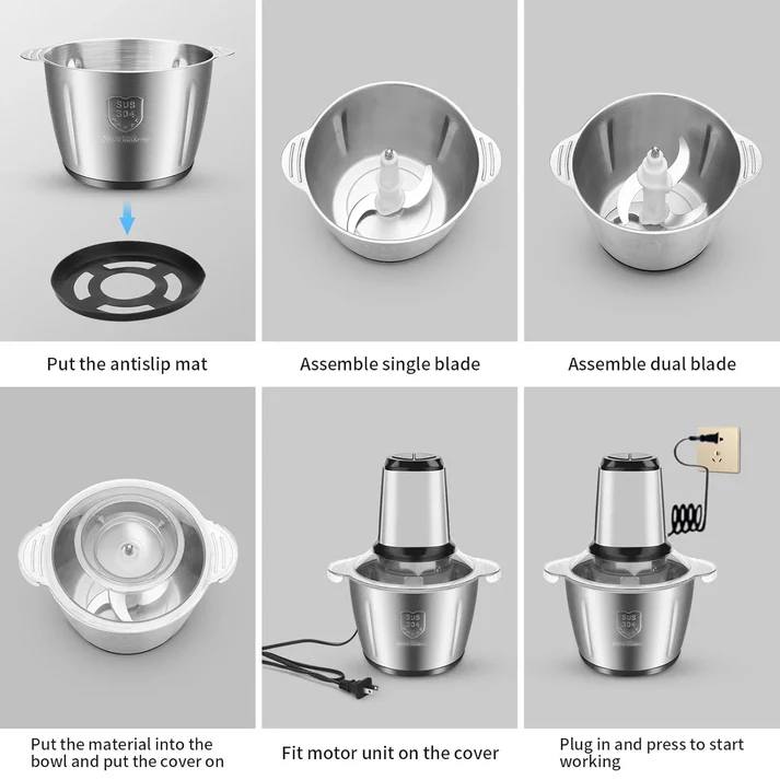 Tocator Electric Multifunctional,Capacitate 5L, Pentru Carne, Fructe si Legume, Bol Din Inox,Putere 500W